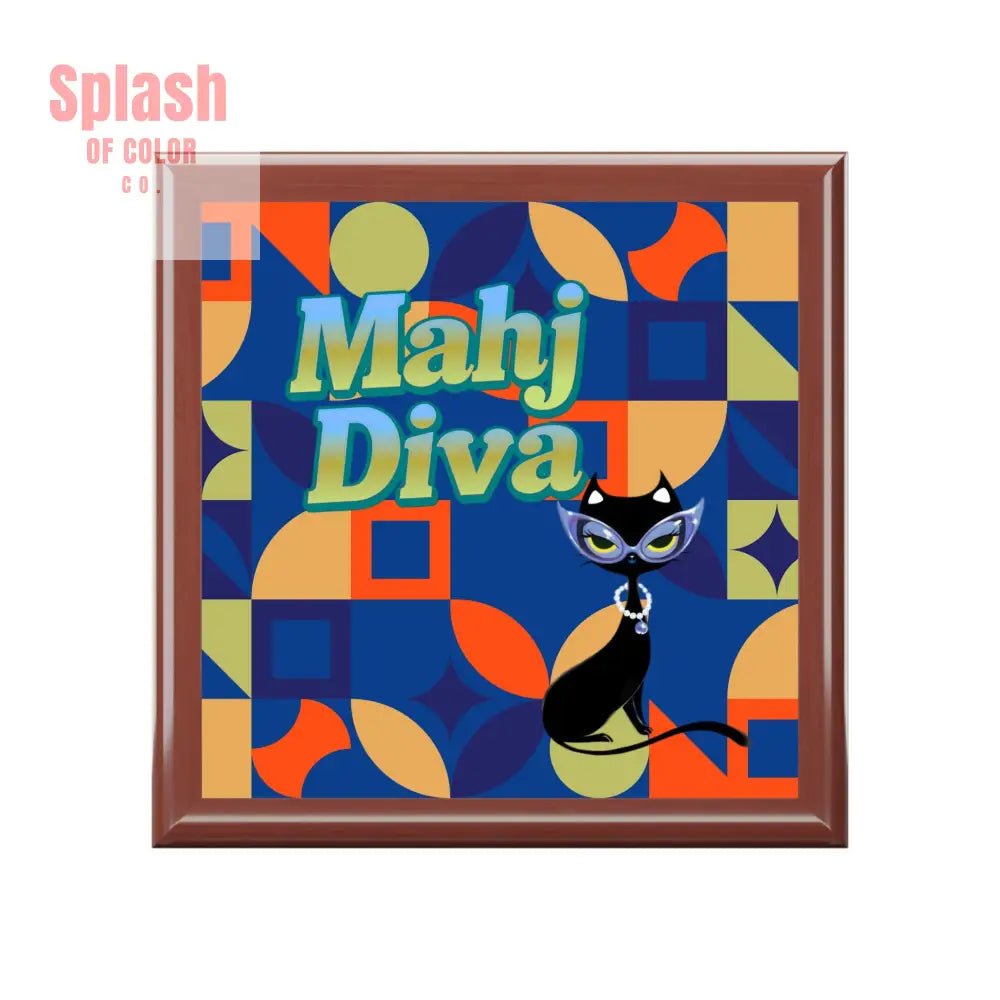 Mahj Diva Jewelry Box, Unique Gift for Cat Lovers, Decorative Trinket Box, Stylish Storage Solution - Splash of Color co.