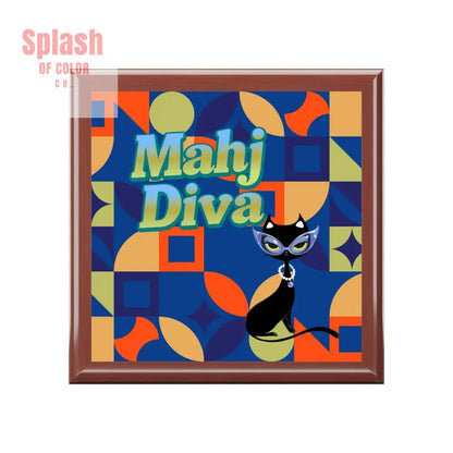 Mahj Diva Jewelry Box, Unique Gift for Cat Lovers, Decorative Trinket Box, Stylish Storage Solution - Splash of Color co.