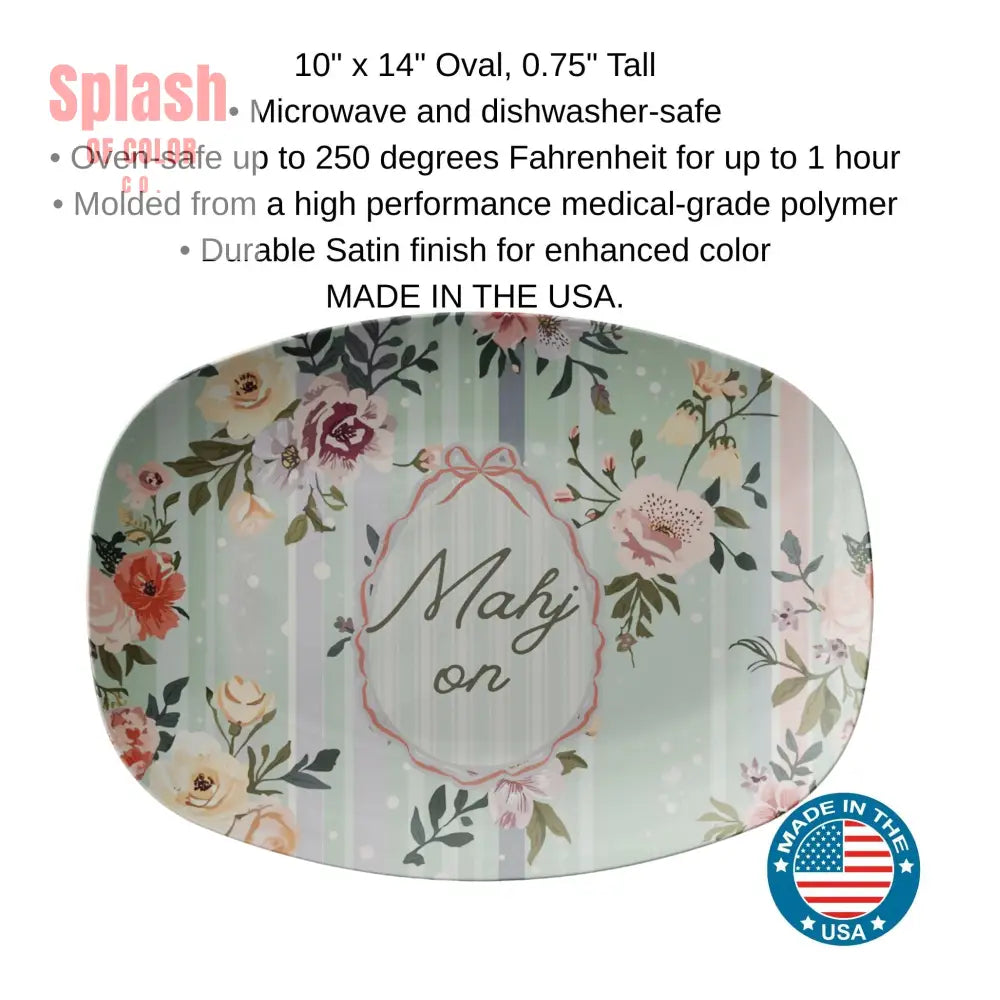 Mahj On Hostess Party Platter Floral Green Preppy Hues Of Color - Kitchenware