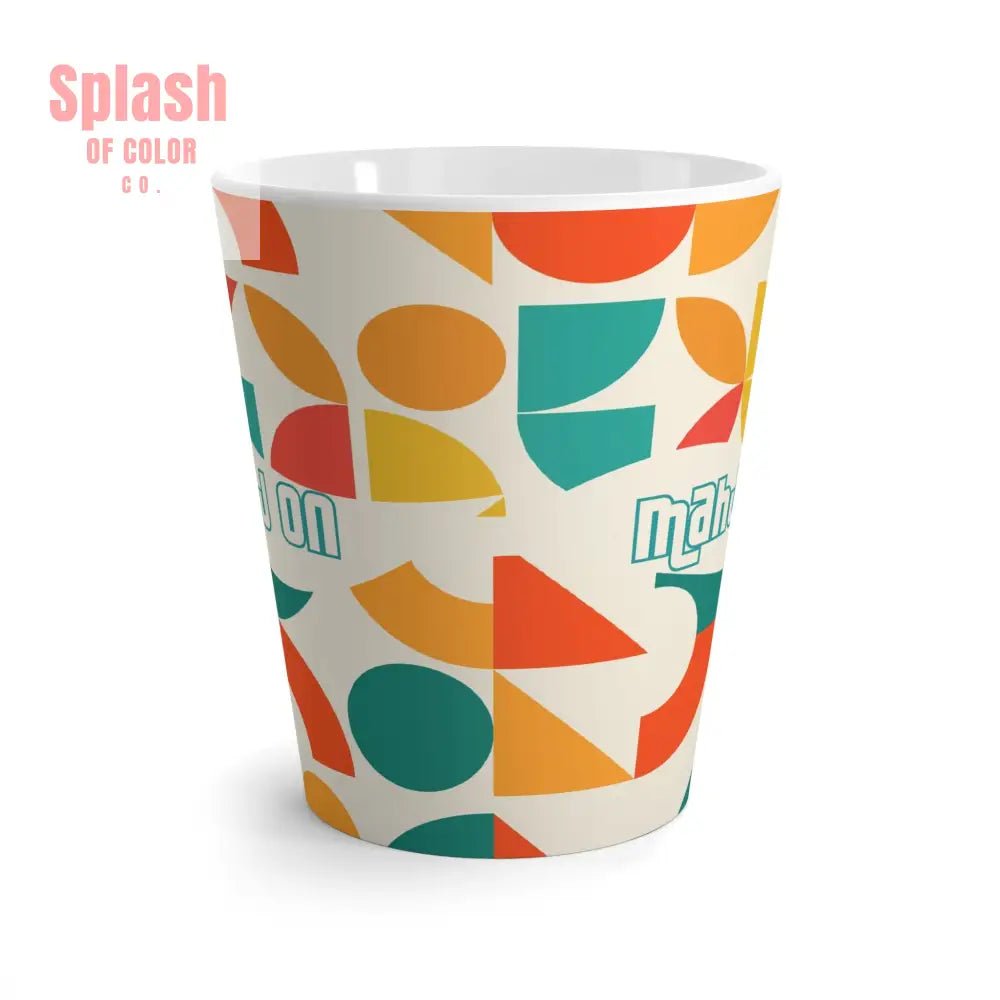 Mahj On Mahjong Lover Colorful Geometric Latte Mug Orange Teal Yellow Mahj Gift 12oz Mug