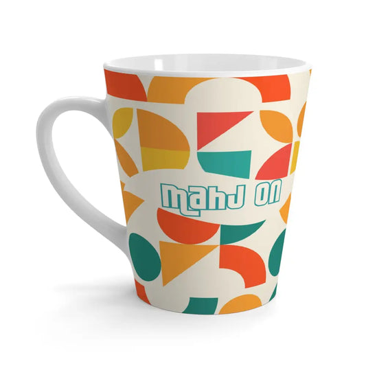Mahj On Mahjong Lover Colorful Geometric Latte Mug Orange Teal Yellow Mahj Gift 12oz Mug