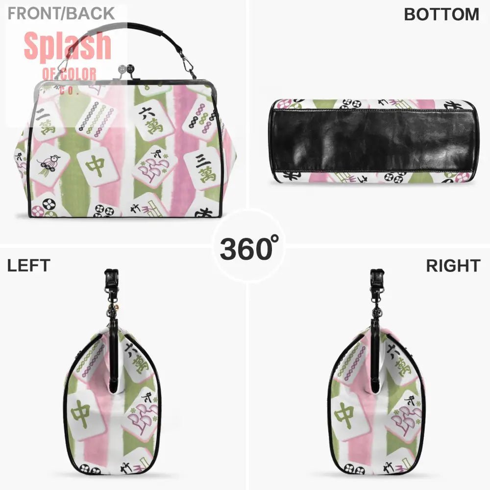 Mahjong Lover, Vintage Kisslock Green Pink Preppy Crossbody Shoulder Bag - Splash of Color co.