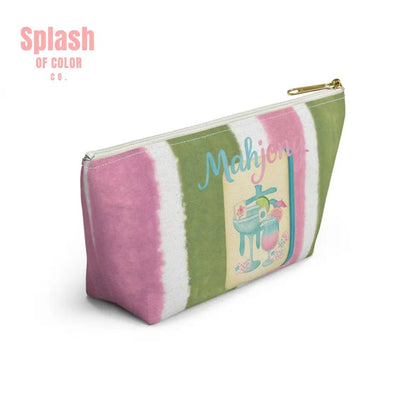 Mahjong Accessory Tile Pouch, Fun Mahjong - Themed Makeup Bag, Perfect Gift for Game Night, Travel Organizer, Cute Green and Pink Design - Splash of Color co.