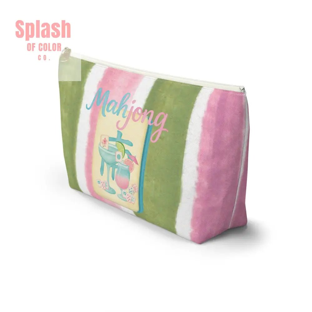 Mahjong Accessory Tile Pouch, Fun Mahjong - Themed Makeup Bag, Perfect Gift for Game Night, Travel Organizer, Cute Green and Pink Design - Splash of Color co.