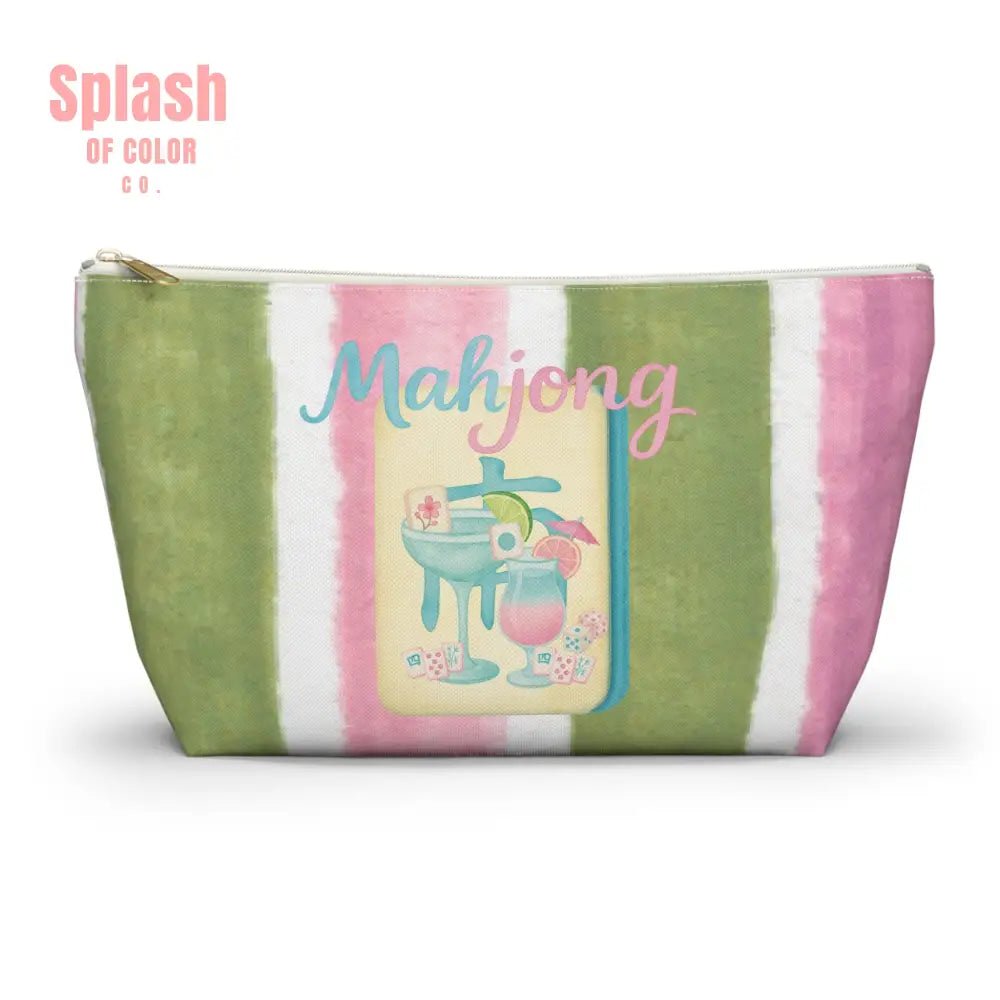 Mahjong Accessory Tile Pouch, Fun Mahjong - Themed Makeup Bag, Perfect Gift for Game Night, Travel Organizer, Cute Green and Pink Design - Splash of Color co.