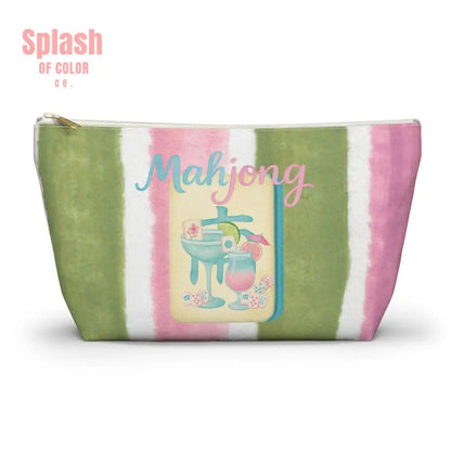 Mahjong Accessory Tile Pouch, Fun Mahjong - Themed Makeup Bag, Perfect Gift for Game Night, Travel Organizer, Cute Green and Pink Design - Splash of Color co.