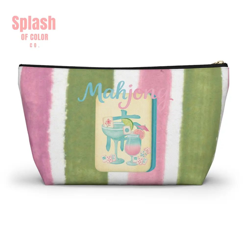 Mahjong Accessory Tile Pouch, Fun Mahjong - Themed Makeup Bag, Perfect Gift for Game Night, Travel Organizer, Cute Green and Pink Design - Splash of Color co.