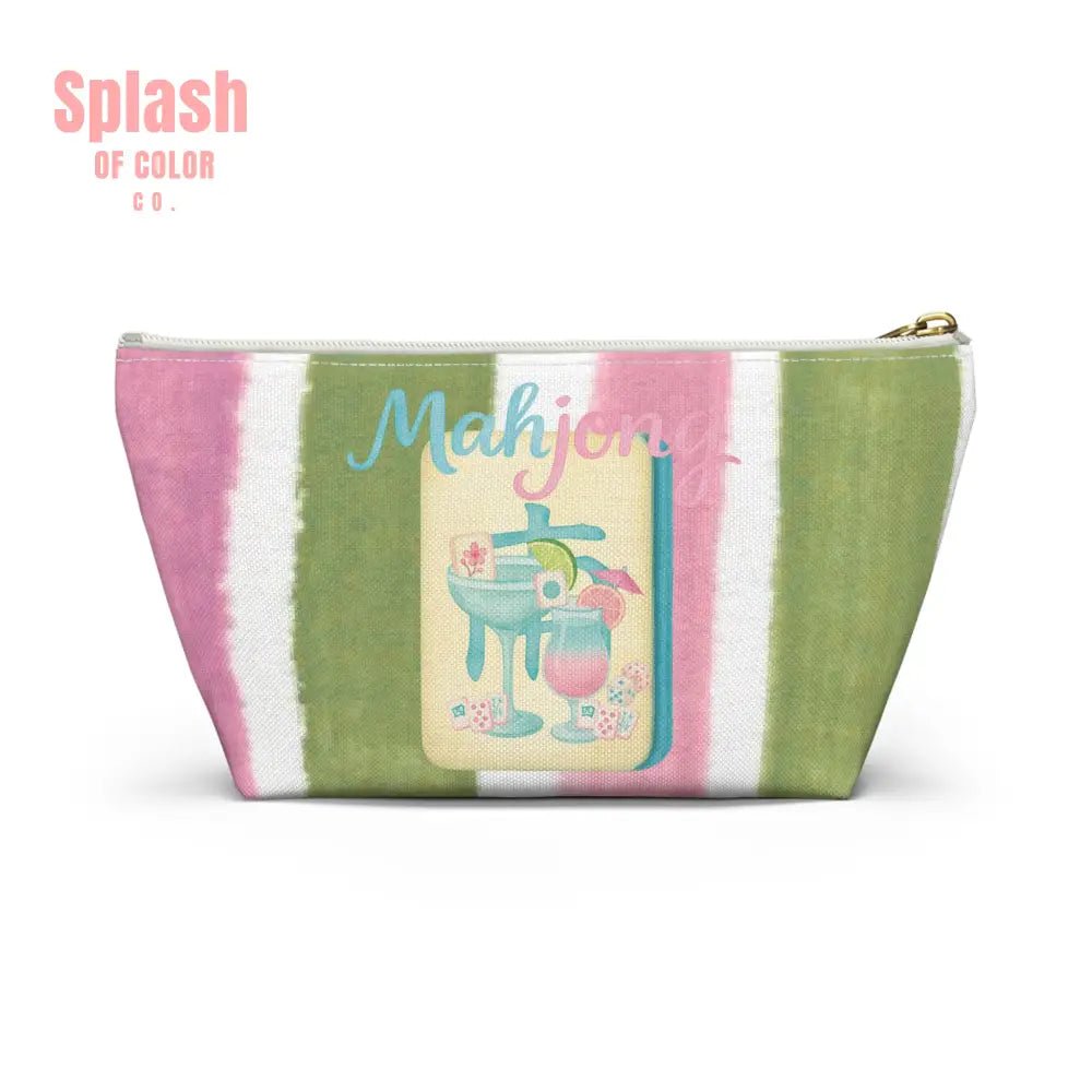 Mahjong Accessory Tile Pouch, Fun Mahjong - Themed Makeup Bag, Perfect Gift for Game Night, Travel Organizer, Cute Green and Pink Design - Splash of Color co.