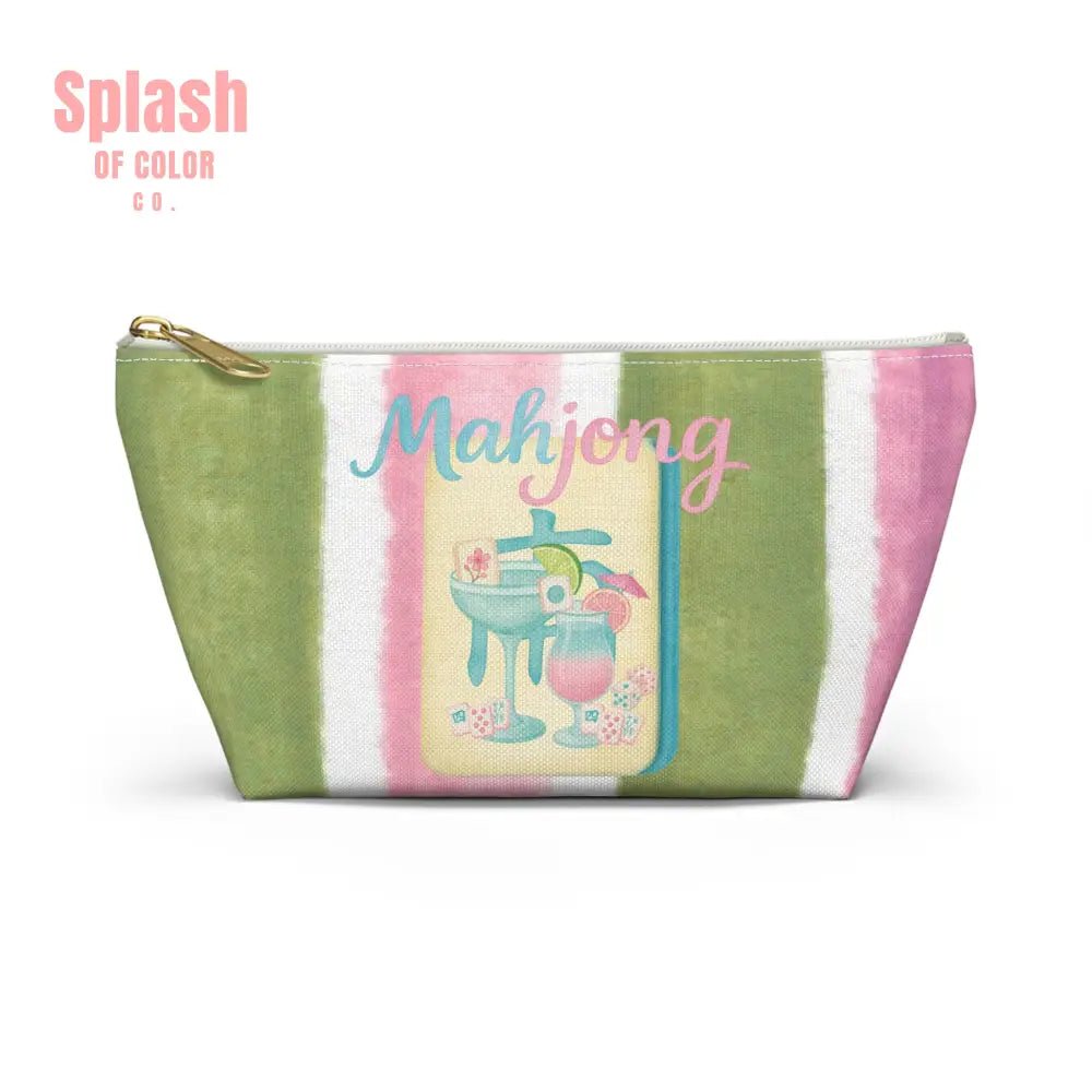 Mahjong Accessory Tile Pouch, Fun Mahjong - Themed Makeup Bag, Perfect Gift for Game Night, Travel Organizer, Cute Green and Pink Design - Splash of Color co.