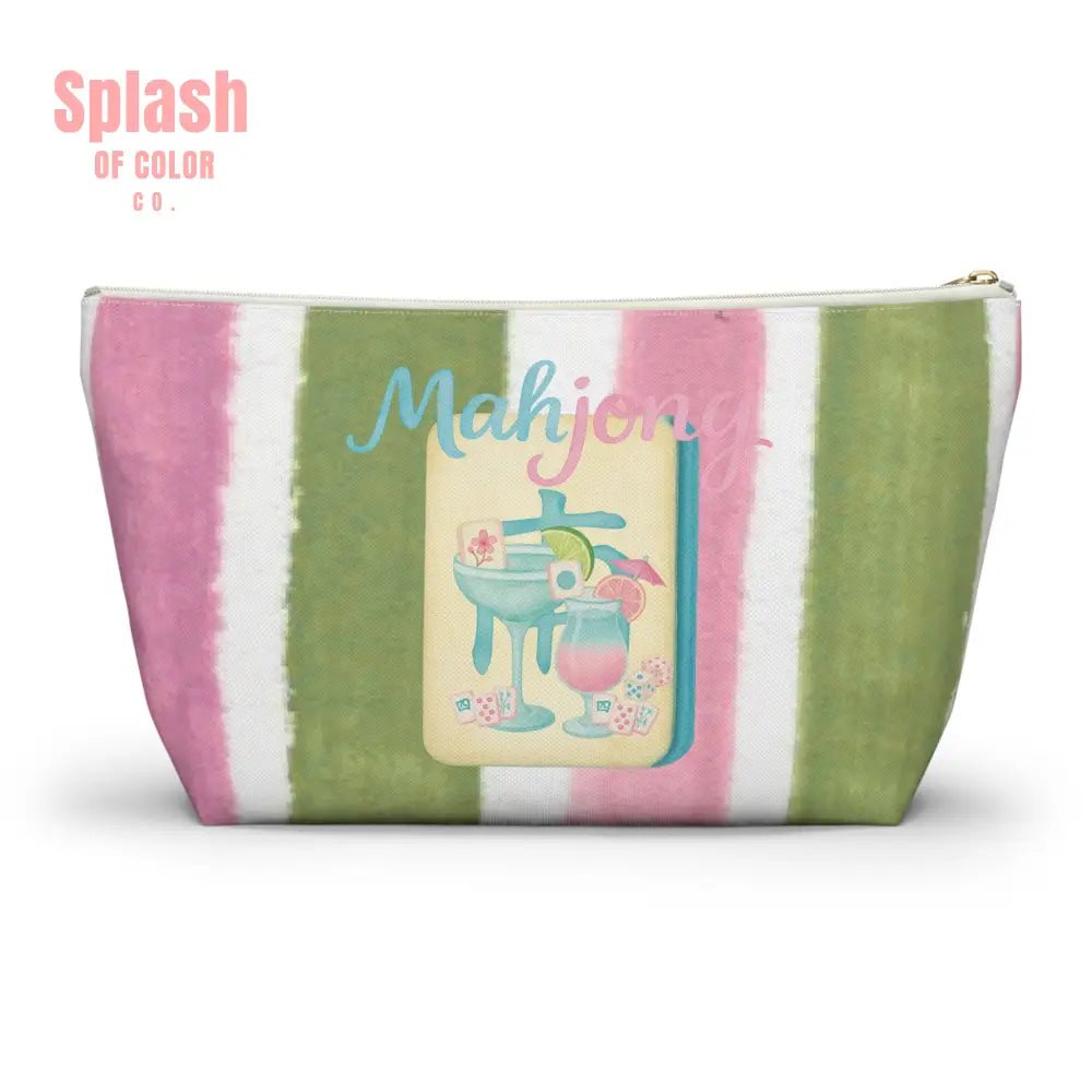 Mahjong Accessory Tile Pouch, Fun Mahjong - Themed Makeup Bag, Perfect Gift for Game Night, Travel Organizer, Cute Green and Pink Design - Splash of Color co.