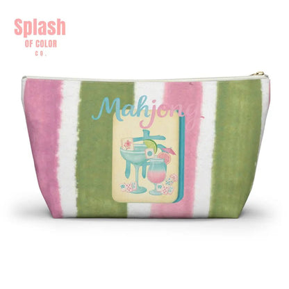 Mahjong Accessory Tile Pouch, Fun Mahjong - Themed Makeup Bag, Perfect Gift for Game Night, Travel Organizer, Cute Green and Pink Design - Splash of Color co.