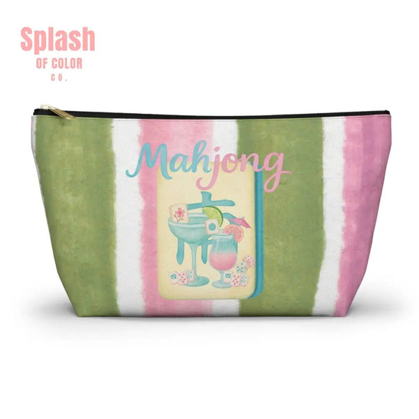 Mahjong Accessory Tile Pouch, Fun Mahjong - Themed Makeup Bag, Perfect Gift for Game Night, Travel Organizer, Cute Green and Pink Design - Splash of Color co.