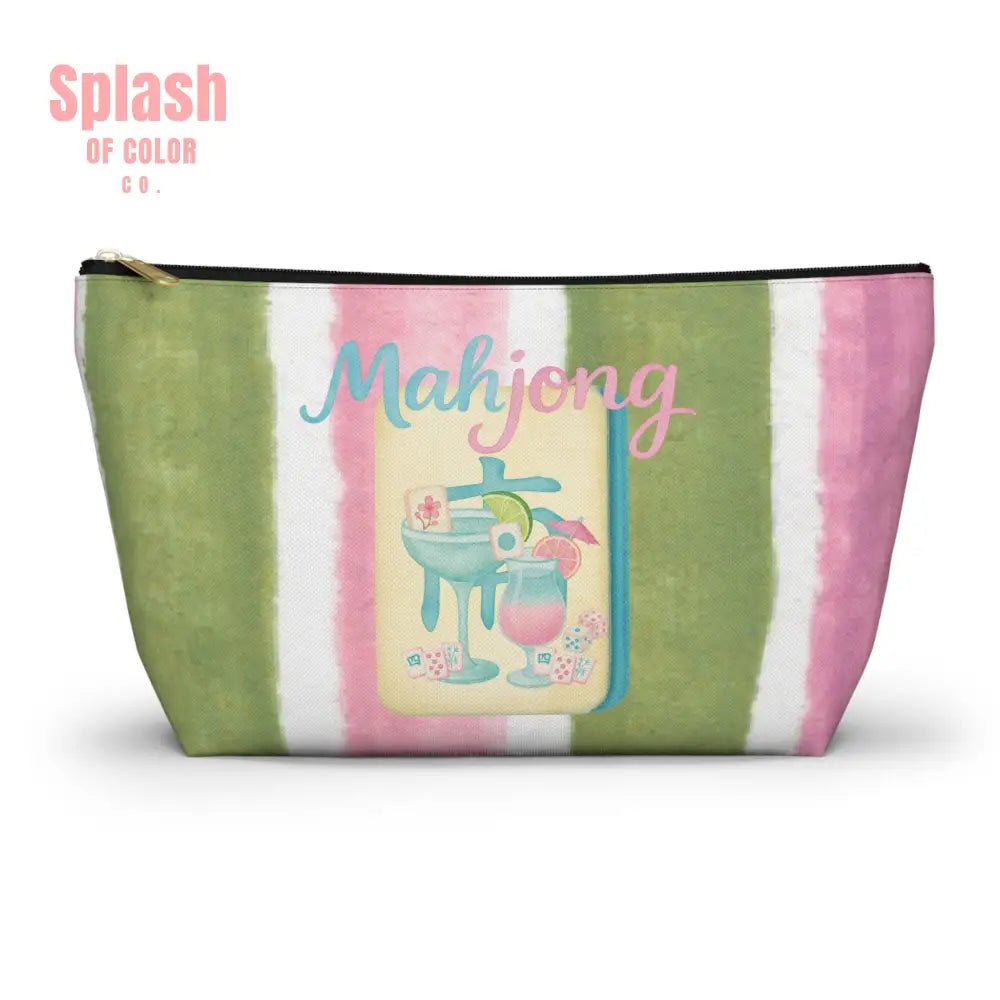 Mahjong Accessory Tile Pouch, Fun Mahjong - Themed Makeup Bag, Perfect Gift for Game Night, Travel Organizer, Cute Green and Pink Design - Splash of Color co.