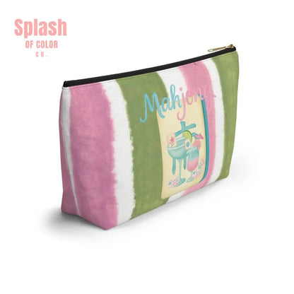 Mahjong Accessory Tile Pouch, Fun Mahjong - Themed Makeup Bag, Perfect Gift for Game Night, Travel Organizer, Cute Green and Pink Design - Splash of Color co.