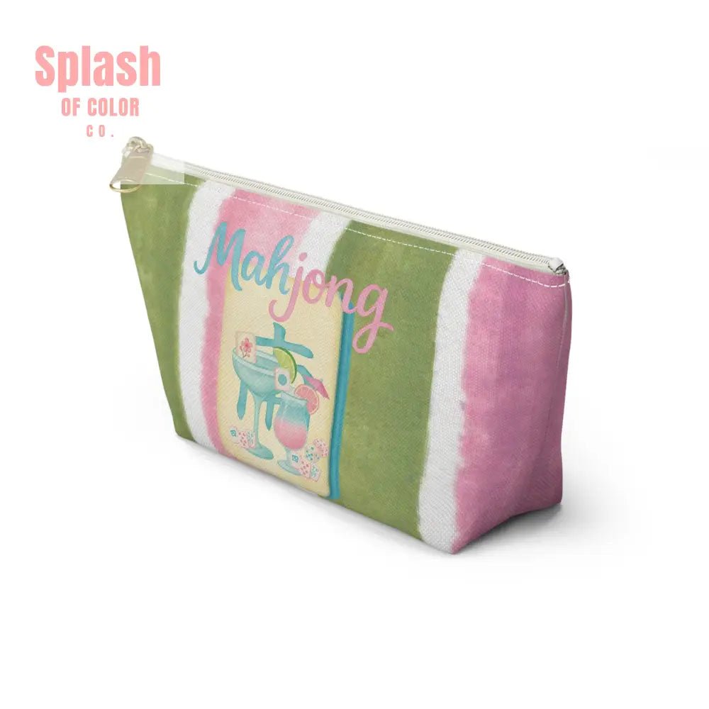 Mahjong Accessory Tile Pouch, Fun Mahjong - Themed Makeup Bag, Perfect Gift for Game Night, Travel Organizer, Cute Green and Pink Design - Splash of Color co.