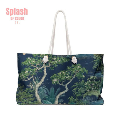 Mahjong Asian Chinoiserie Blue Green Elegant Tile Travel Tote - Splash of Color co.