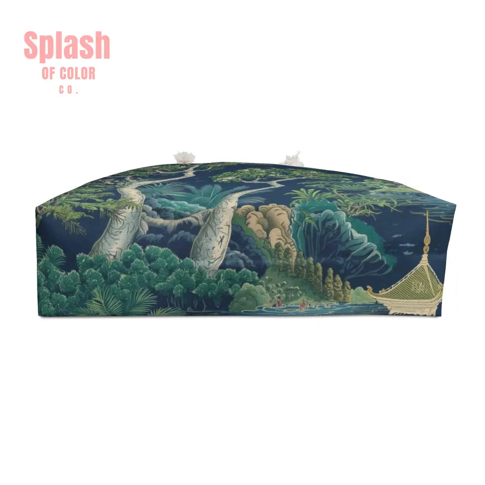 Mahjong Asian Chinoiserie Blue Green Elegant Tile Travel Tote - 24’’ × 13’’ - Bags