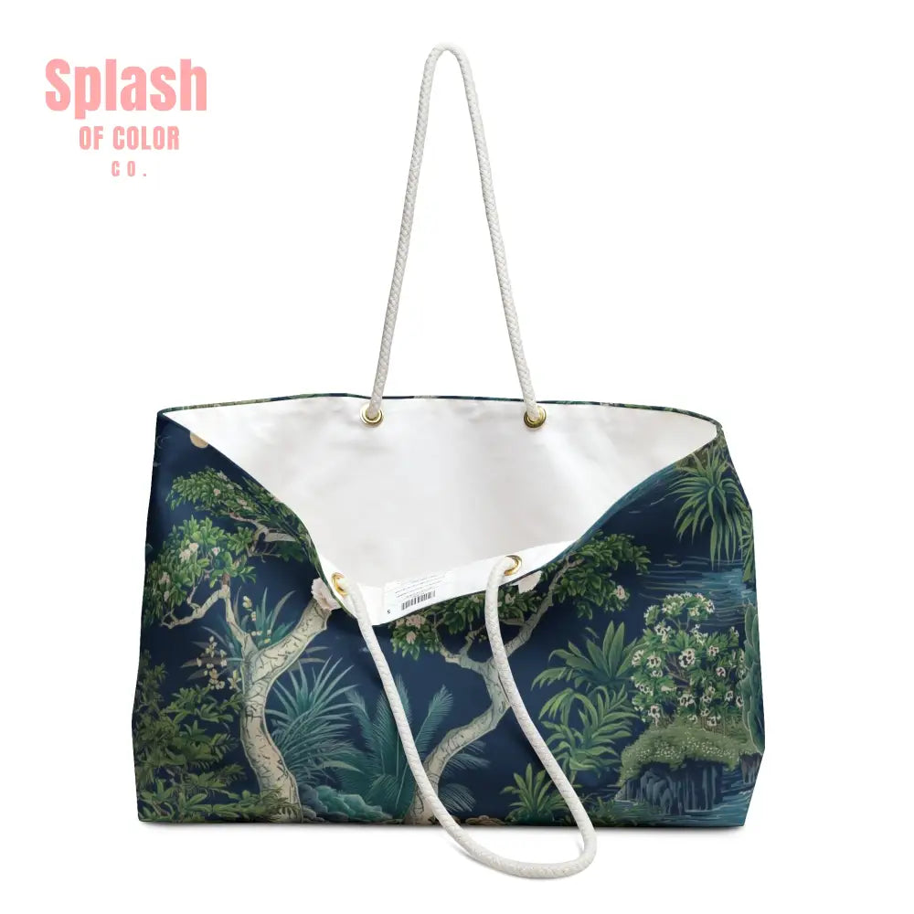 Mahjong Asian Chinoiserie Blue Green Elegant Tile Travel Tote - 24’’ × 13’’ - Bags