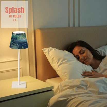 Mahjong Asian Chinoiserie Blue Green Zen Garden LED Cordless Table Lamp - Splash of Color co.