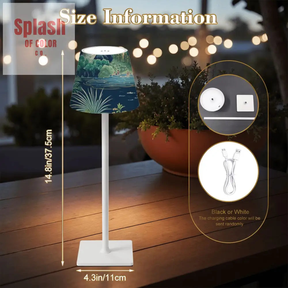 Mahjong Asian Chinoiserie Blue Green Zen Garden LED Cordless Table Lamp - 4.3’’x4.3’’x14.8’’ - Desk Lamps