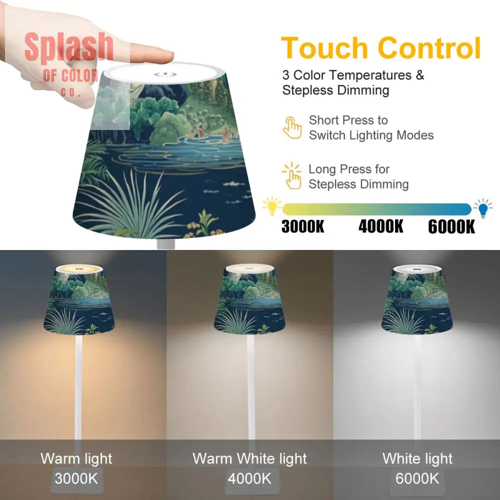 Mahjong Asian Chinoiserie Blue Green Zen Garden LED Cordless Table Lamp - 4.3’’x4.3’’x14.8’’ - Desk Lamps