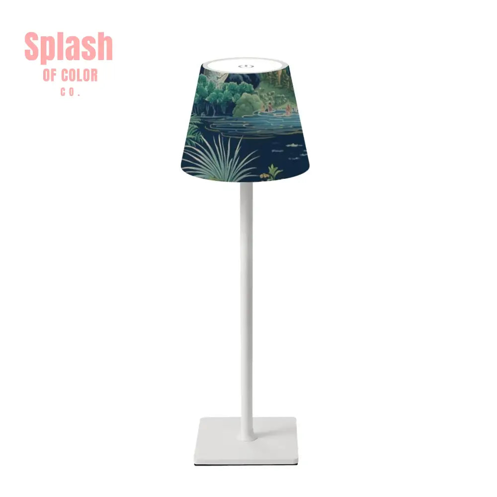 Mahjong Asian Chinoiserie Blue Green Zen Garden LED Cordless Table Lamp - 4.3’’x4.3’’x14.8’’ - Desk Lamps