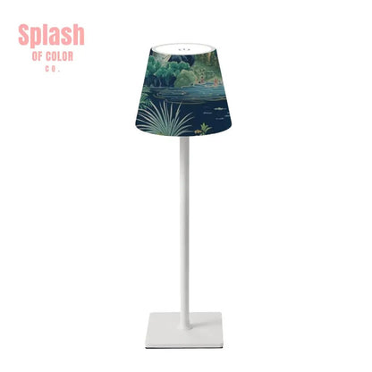 Mahjong Asian Chinoiserie Blue Green Zen Garden LED Cordless Table Lamp - Splash of Color co.