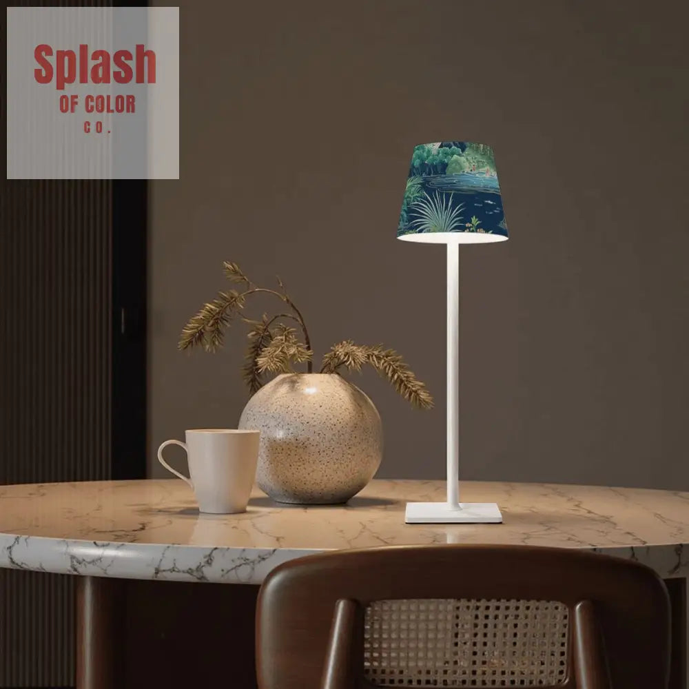 Mahjong Asian Chinoiserie Blue Green Zen Garden LED Cordless Table Lamp - 4.3’’x4.3’’x14.8’’ - Desk Lamps