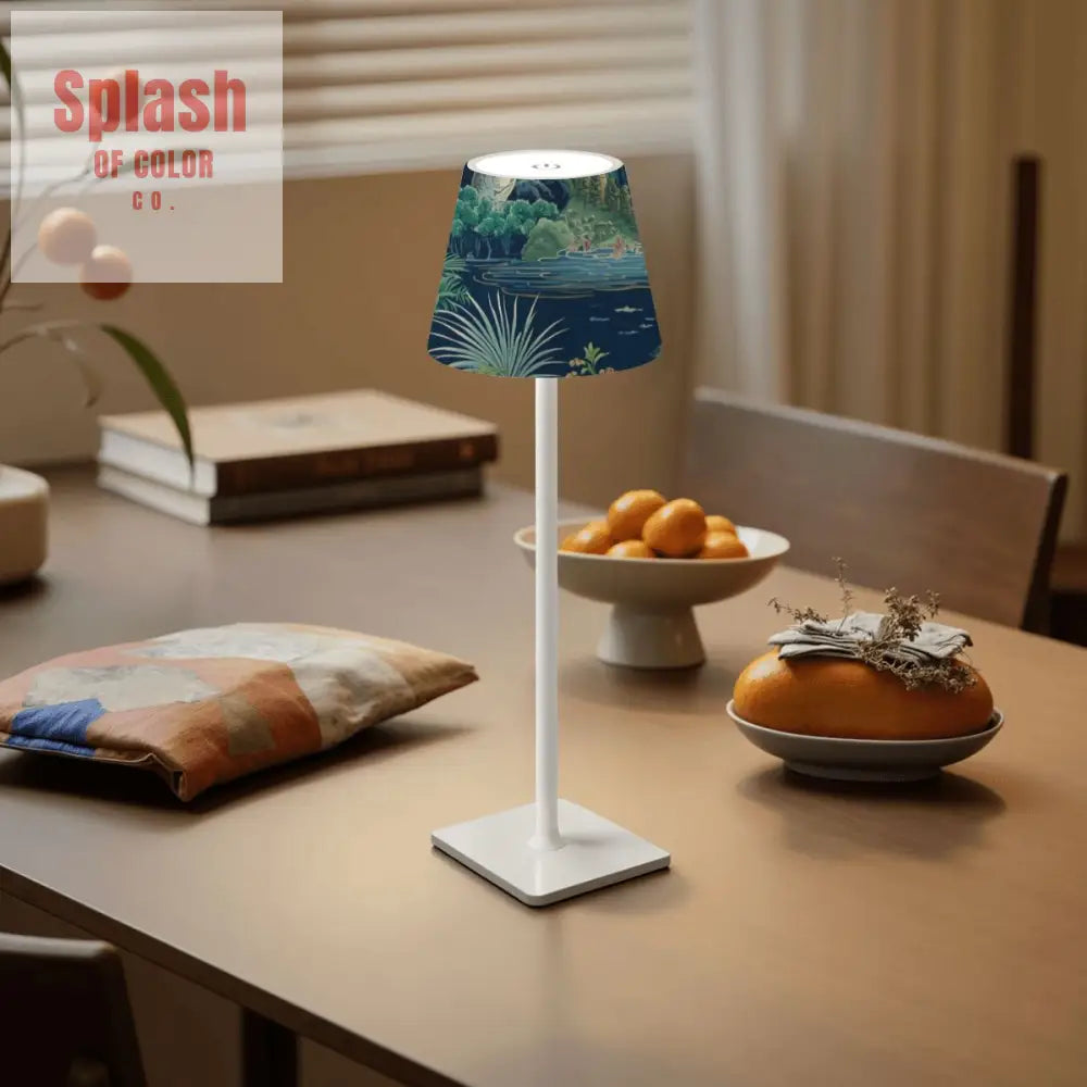 Mahjong Asian Chinoiserie Blue Green Zen Garden LED Cordless Table Lamp - 4.3’’x4.3’’x14.8’’ - Desk Lamps