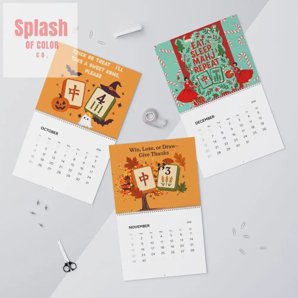 Mahjong Charming Wall Calendar (2026) for Mahjong Lovers | Seasonal Illustrations Filled With Whimsy, Fun And Daily Reminder - Splash of Color co.