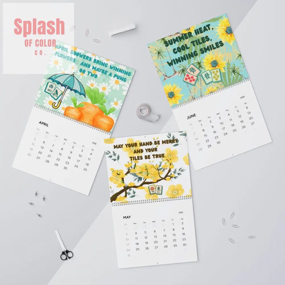 Mahjong Charming Wall Calendar (2026) for Mahjong Lovers | Seasonal Illustrations Filled With Whimsy, Fun And Daily Reminder - Splash of Color co.