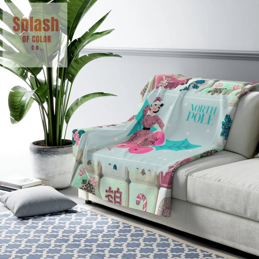 Mahjong Christmas Blanket, Nostalgic Vintage Christmas Stamp Sherpa Blanket - Splash of Color co.