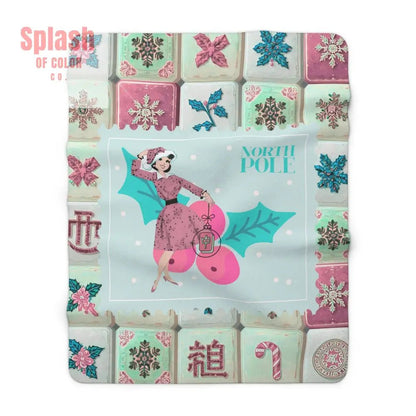 Mahjong Christmas Blanket, Nostalgic Vintage Christmas Stamp Sherpa Blanket - Splash of Color co.