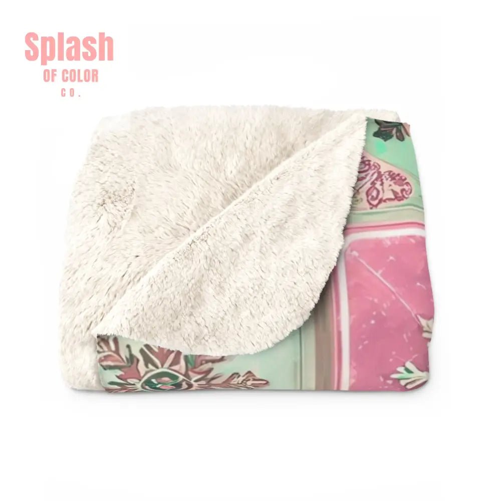 Mahjong Christmas Blanket, Nostalgic Vintage Christmas Stamp Sherpa Blanket - Splash of Color co.