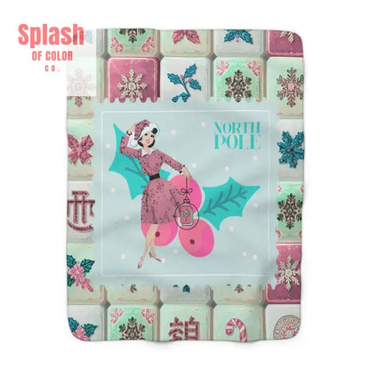Mahjong Christmas Blanket, Nostalgic Vintage Christmas Stamp Sherpa Blanket - Splash of Color co.