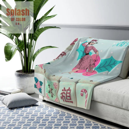 Mahjong Christmas Blanket, Nostalgic Vintage Christmas Stamp Sherpa Blanket - Splash of Color co.