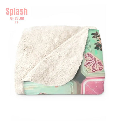 Mahjong Christmas Blanket, Nostalgic Vintage Christmas Stamp Sherpa Blanket - Splash of Color co.