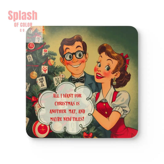 Mahjong Christmas Coasters, Funny All I Want For Christmas Mahj Fanatic Vintage Holiday Cork Coaster Set - Splash of Color co.