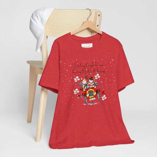 Mahjong Christmas Dashing Through The Snow Mahj All The Way Christmas Holiday Unisex Tee - Heather Red / S - T-Shirt