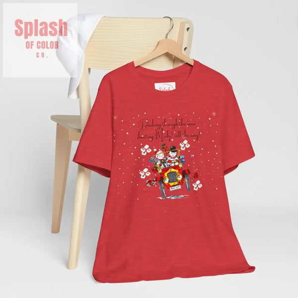 Mahjong Christmas Dashing Through The Snow Mahj All The Way Christmas Holiday Unisex Tee - Heather Red / S - T-Shirt
