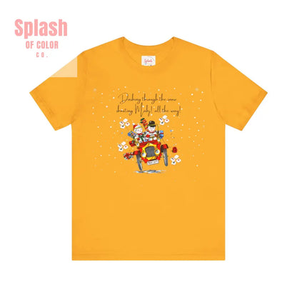 Mahjong Christmas Dashing Through The Snow Mahj All The Way Christmas Holiday Unisex Tee - Gold / S - T-Shirt