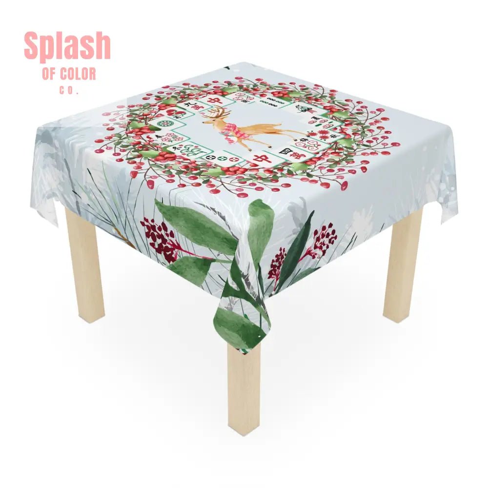 Mahjong Christmas Festive Holiday Tablecloth with Winter Wreath Mahj Tile Design - Splash of Color co.