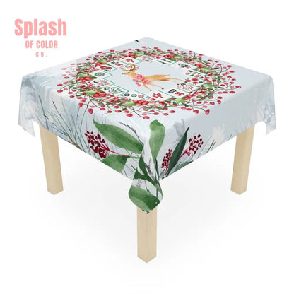 Mahjong Christmas Festive Holiday Tablecloth with Winter Wreath Mahj Tile Design - Splash of Color co.
