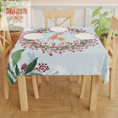 Mahjong Christmas Festive Holiday Tablecloth with Winter Wreath Mahj Tile Design - Splash of Color co.