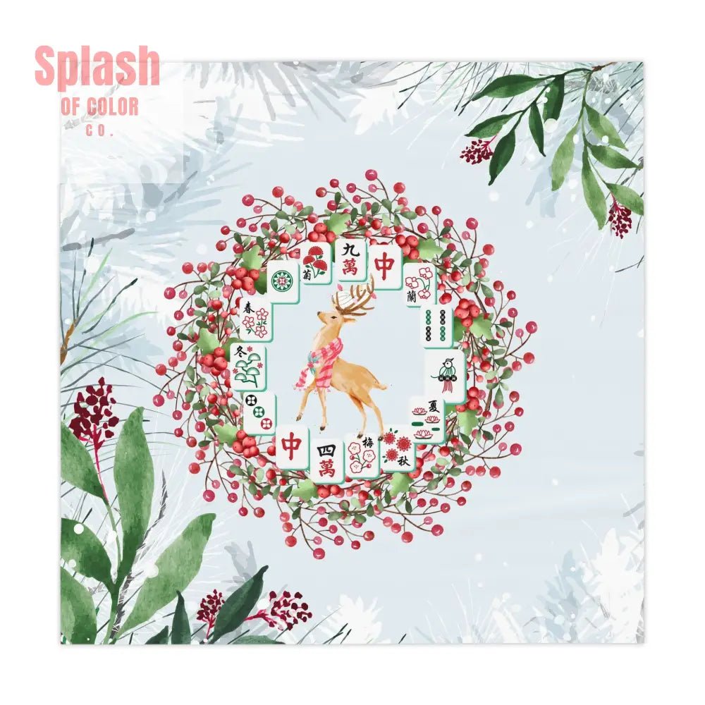 Mahjong Christmas Festive Holiday Tablecloth with Winter Wreath Mahj Tile Design - Splash of Color co.