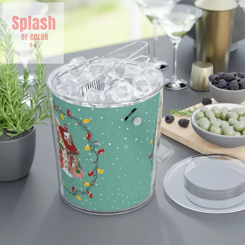 Mahjong Christmas Festive Mahj Tile House Ice Bucket with Tongs for Holiday Gatherings Christmas Party Decor One Size