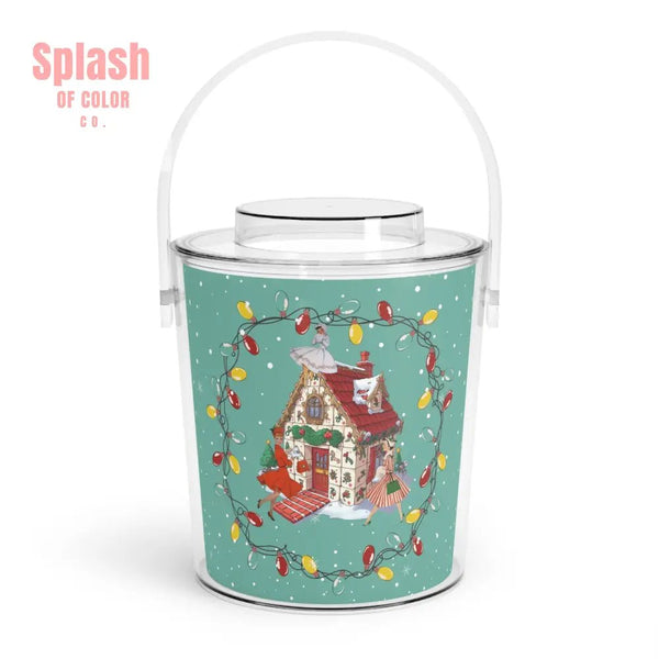 Mahjong Christmas Festive Mahj Tile House, Ice Bucket with Tongs for Holiday Gatherings, Christmas Party Decor - Splash of Color co.