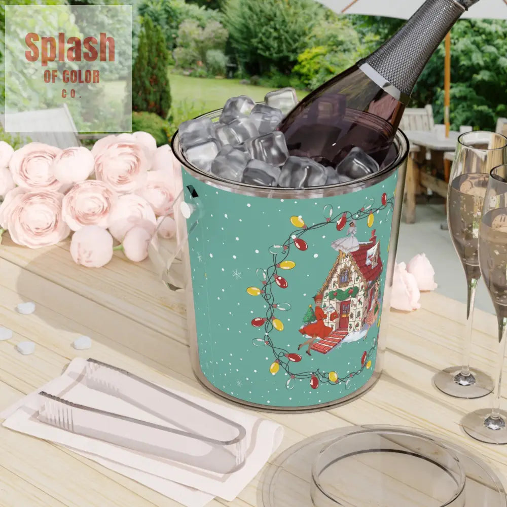 Mahjong Christmas Festive Mahj Tile House Ice Bucket with Tongs for Holiday Gatherings Christmas Party Decor One Size