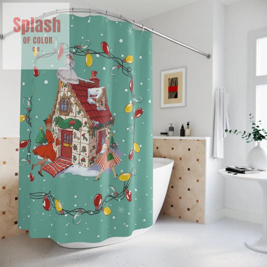 Mahjong Christmas Festive Mahj Tile House Whimsical Vintage Gals Bath Decor For The Season 71’’ × 74’’ Home Decor