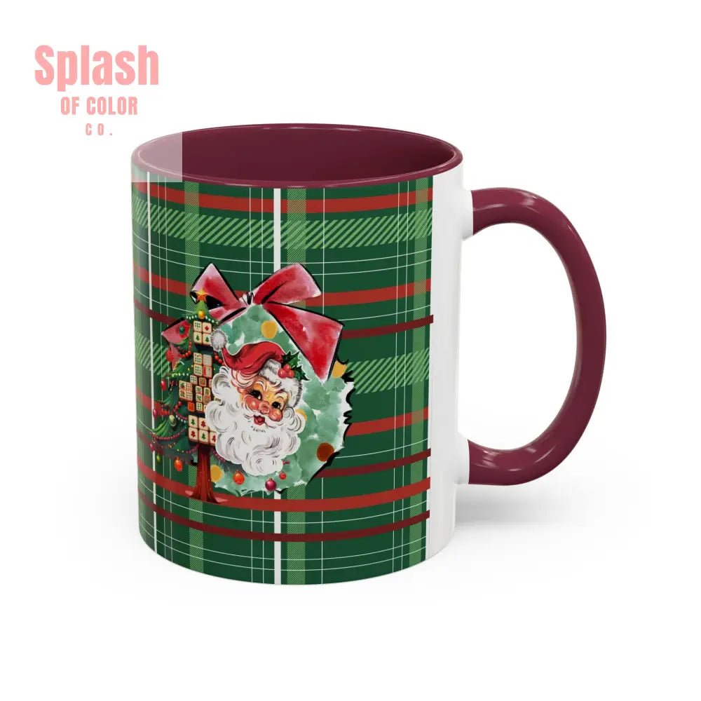 Mahjong Christmas Festive Mug Vintage Santa And Whimsical Mahj Tree - Splash of Color co.